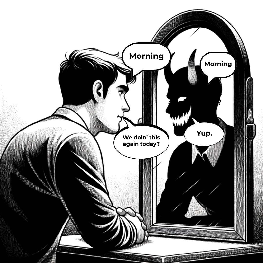 Comic: Even though Thomas was still in his pajamas, his addiction was fully dressed and ready for the day.