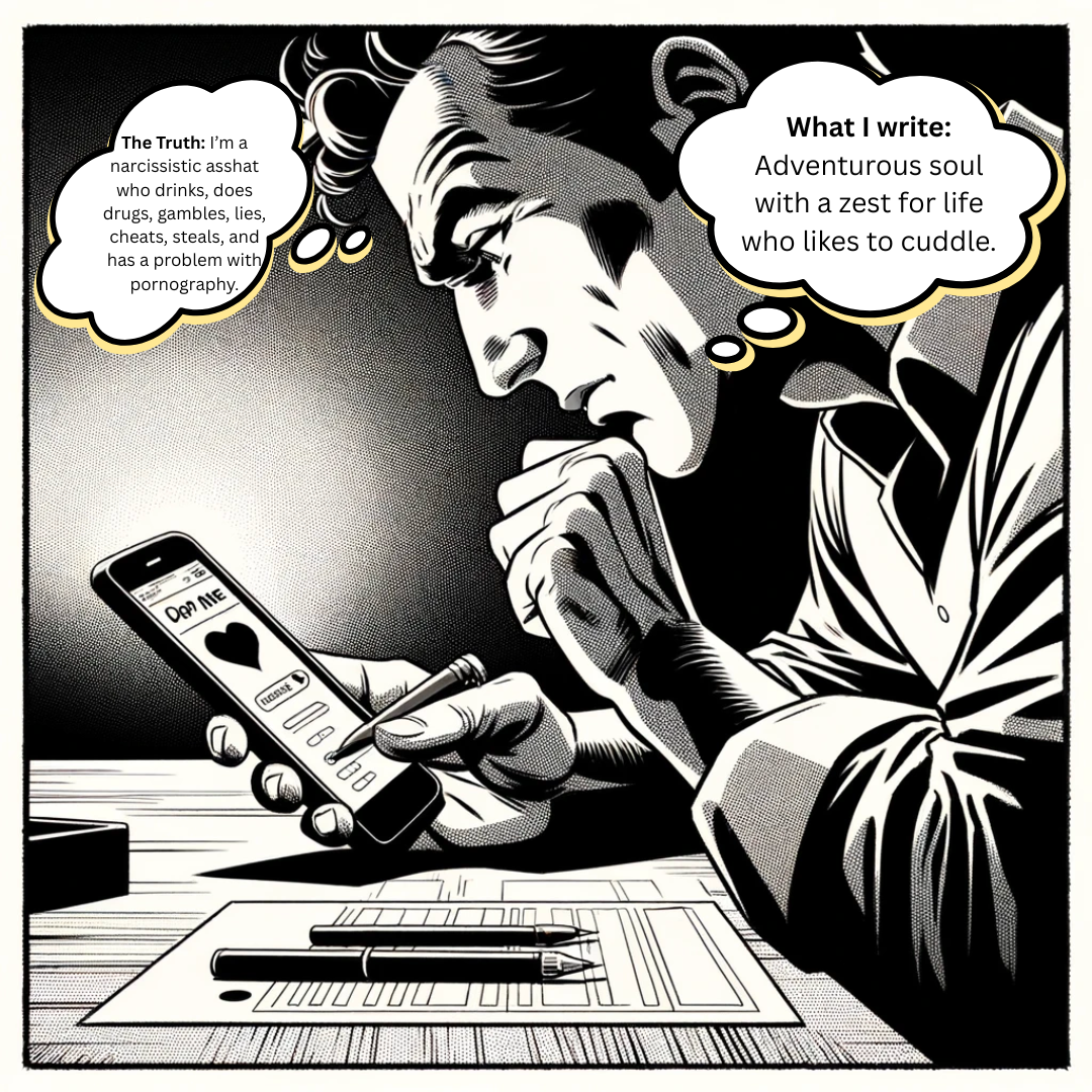 Comic: Instead of heading to a meeting, Jack fills out his online dating profile.