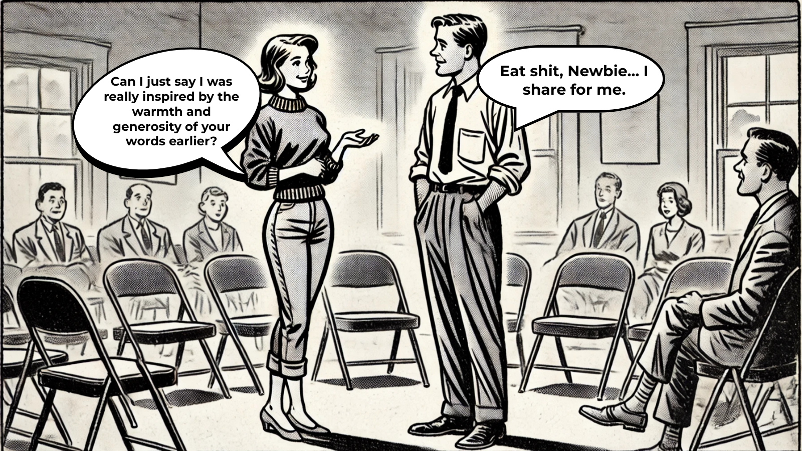 Comic: Paul, having only just heard about the concept of 13th stepping the night before, completely misreads the room.